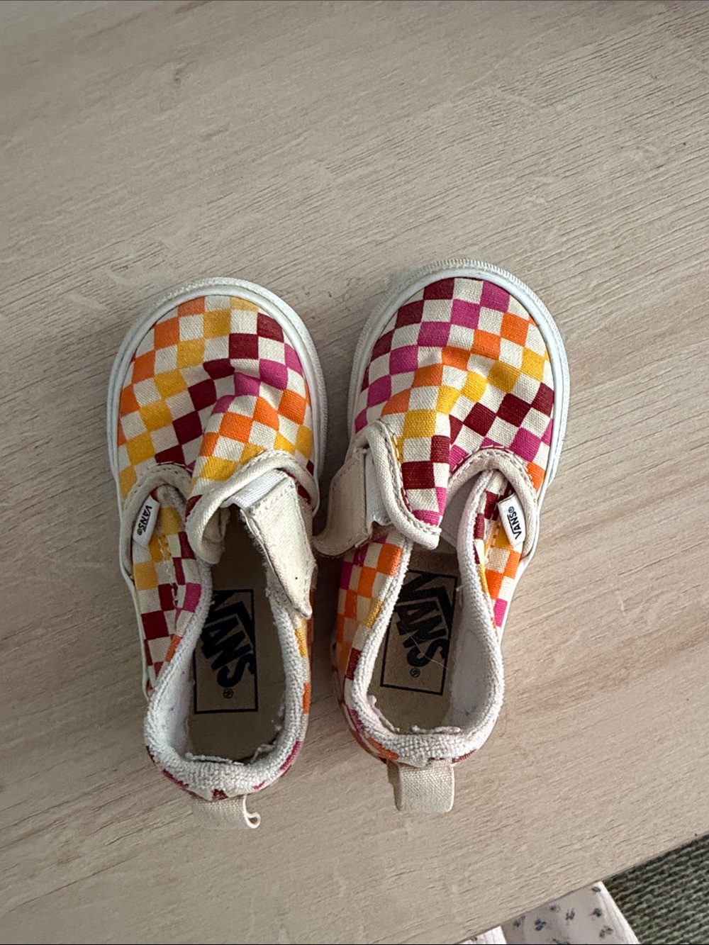 Vans Toddler Checkerboard Slip-On Sneakers - Pink, Orange, Yellow